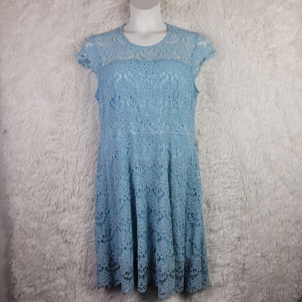 Julia Jordan 14W Light Blue Floral A Line Lace Midi Dress
